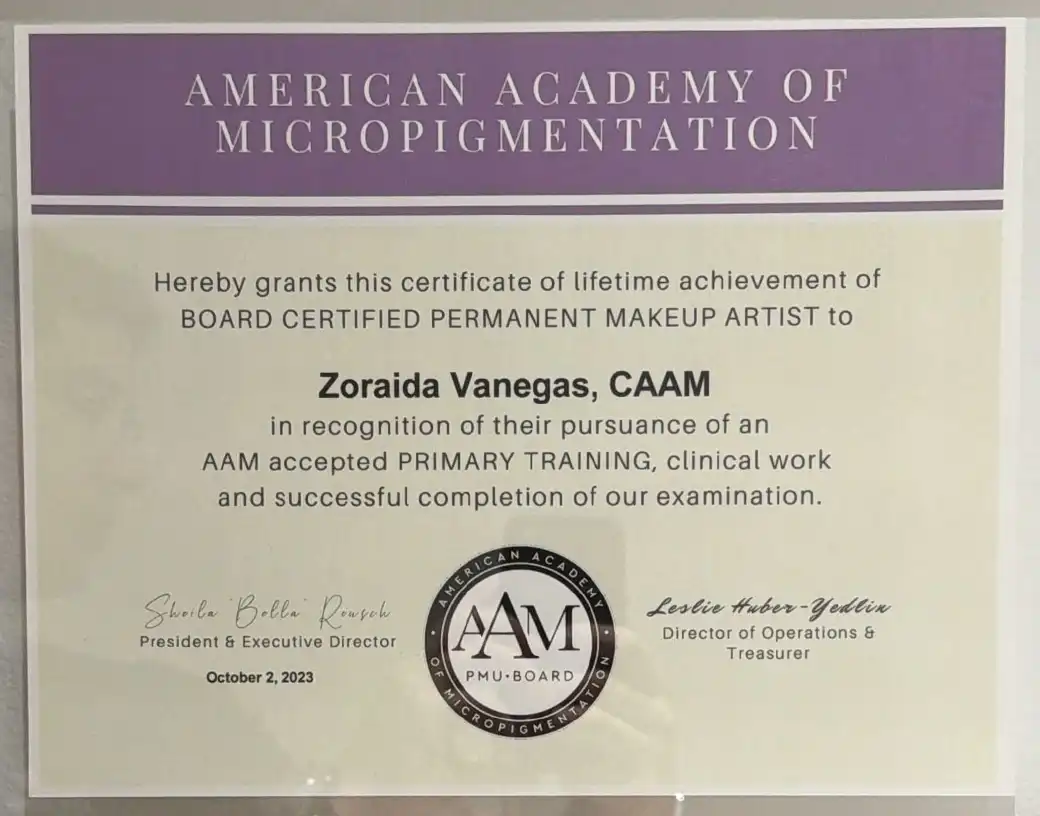 Certificación AAM · 2023 — Board Certified Permanent Makeup Artist